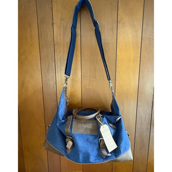 Vykon Activelogix Urban Edge Blue Canvas Brown Leather Travel Bag Handles Strap - Picture 8 of 16